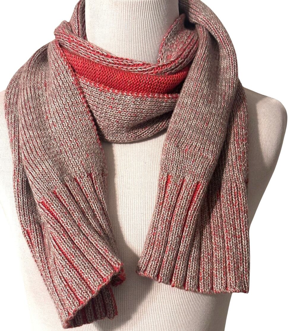MEXX Scarf Tan Orange Marled Cotton Ribbed Trim Warm Earthy